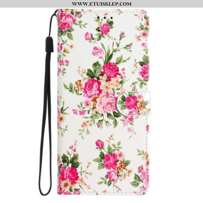 Etui Folio do Moto G73 5G z Łańcuch Pasek Liberty Flowers